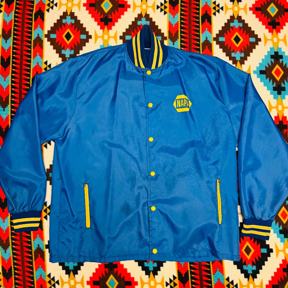 Classic blue and yellow NAPA snap-front jacket. Motorsports/workwear. NO TAG